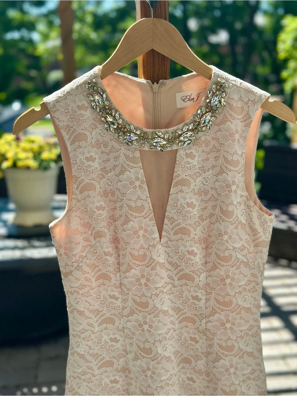 eliza j sleeveless lace dress Eliza J Floral Lace Fit & Flare High Neck Sleeveless Dress Sz 4 Green Teal  Fancy
